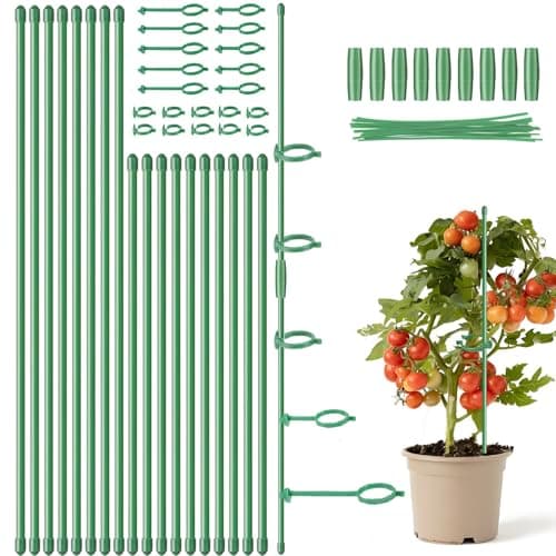 18Pcs Plant Stakes,16inch & 12inch Adjustable Plant Support Stake Plant Sticks for Indoor Outdoor Green Poles with Rings Clips & Ties for Potted Plants Monstera Tomato Orchid Flower - Image 1