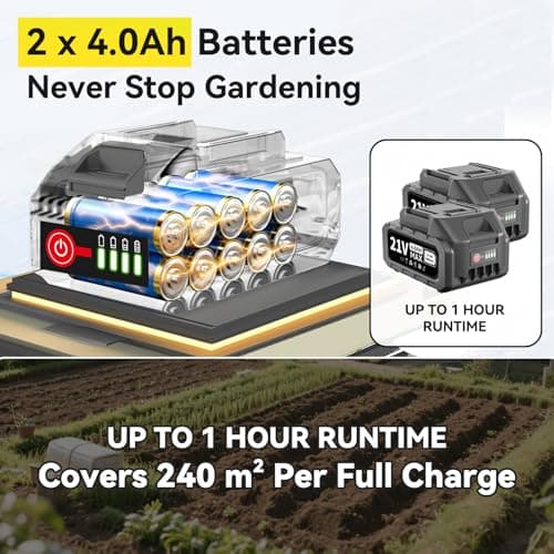 21V Cordless Garden Tiller with 8.0Ah Battery (2×4.0Ah + Charger) – 360RPM, 9" Tilling Width & 8.6" Depth, SK5 Steel Blades, 3 Adjustable Height Settings for Garden, Raised Beds & Lawn - Thumbnail 5