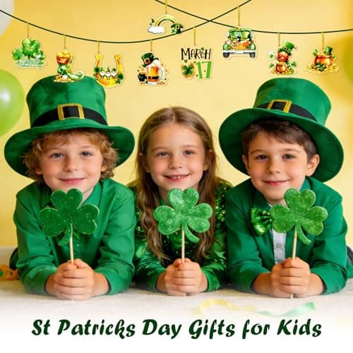 D4DREAM 30Pcs St Patricks Day Ornaments for Tree Decorations - 10 Styles Acrylic Saint Patricks Day Decor with Green Shamrock Gold Coins Horseshoe for Tree Home Spring Irish Day Party Supplies - Thumbnail 3