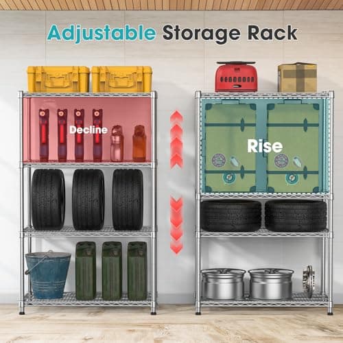 4-Shelf Heavy Duty Metal Wire Shelving Unit Adjustable Industrial Storage Rack Commercial Display Shelves 2200 LBS Sturdy Standing Shelf Garage Shelving for Home Warehouse 13.8"D x 30"W x 59.06"H - Thumbnail 6
