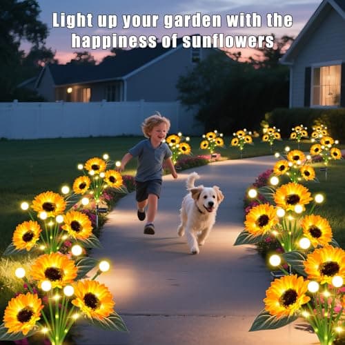 yeuago Sunflower Solar Lights Outdoor Garden Decor,Upgraded 4 Pack Solar Sunflowers with Firefly Lights Waterproof,Gifts for Mom Women Grandma,Garden Decor for Outside Yard Patio Pathway Lawn - Thumbnail 4
