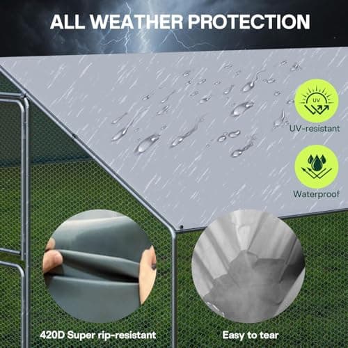 Lotfun Metal Chicken Coop – Waterproof UV-Protected Cover, Double Locking Doors，30 Chickens, Hens, Ducks & Rabbits, Waterproof UV-Protected Cover, Double Locking Doors (157.2" L x 117.6" W x 79.2" H) - Thumbnail 3