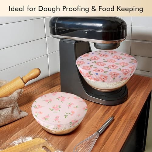 Sourdough Bowl Cover 12 Inch, Beeswax Bowl Covers for Bread Proofing, Reusable Cotton Food Covers for Mixing Bowls, Stretch Fit Covers for Dough Proofing, Kitchen Storage, 2 Pack - Thumbnail 5