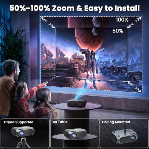 FUDONI Projector with WiFi and Bluetooth, Outdoor 4K Support 18000L Projector HD 1080P Max 300" Display, Movie Video Portable Home Theater Projector Compatible with USB/HDMI/iOS/Android/TV Stick - Thumbnail 4