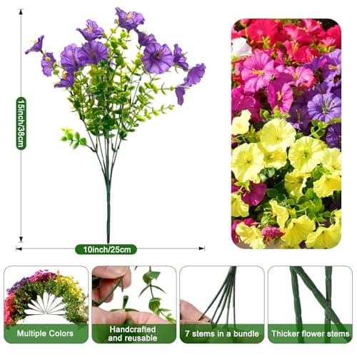 Fanfantoey Artificial Flowers for Outdoor, UV Resistant Fake Plants Outside Decoration, 14 Pcs Realistic Silk Morning Glory Faux Flowers for Porch Patio Gardens Home Decor(14, 6 Mixed) - Thumbnail 3