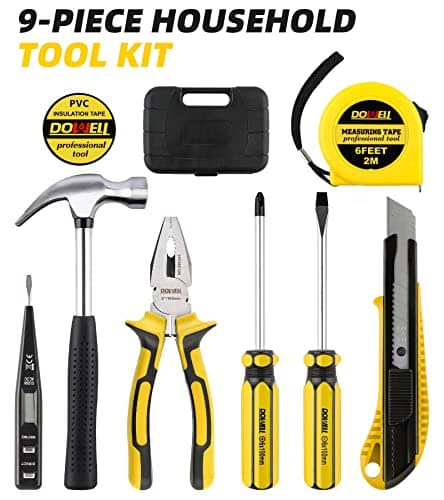 DOWELL Small Homeowner Tool Set 9 Pieces General Household Small Hand Tool Kit with Plastic Tool Box Storage Case - Thumbnail 2