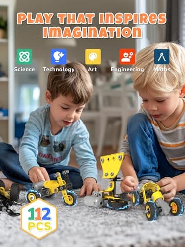 Veecafiodi 10 in 1 STEM Building Toys for Kids Ages 4-8, Educational Construction Engineering Building Kit for Boys Girls, Motorized Bulldozer Excavator Toy Set - Thumbnail 5