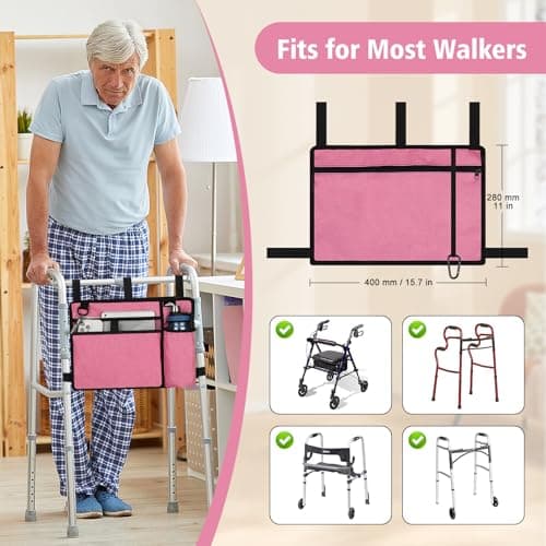 supregear Accessories Bag for Walker, Wheelchair, Rollator - Walker Basket Bag w/Cup Holder - Seniors Caddy Attachment Pouch for Walkers, Water Resistant Large Capacity Carry Storage Carrier Tote - Thumbnail 4