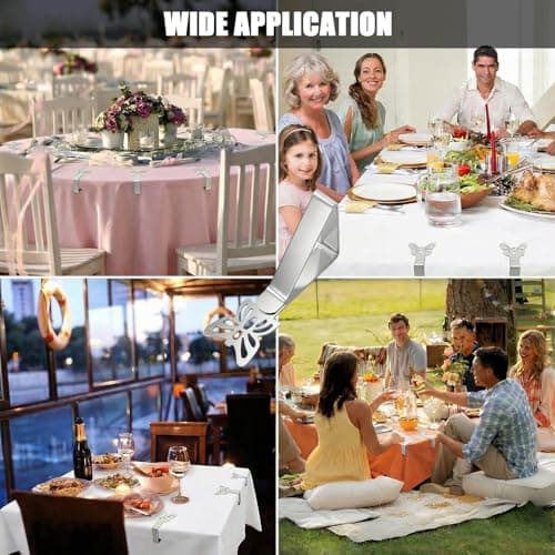 Tablecloth Clips for Outdoor Thick Tables 10 Pack, Butterfly Picnic Table Cloth Holder Clip Indoor, Heavy Duty Stainless Steel Cover Clamp for Party Wedding Home Restaurant Camping Accessories - Thumbnail 5