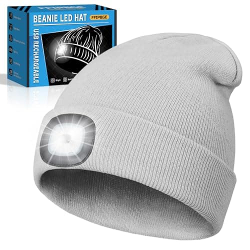 FFIPBGE Beanie Hats with Light, USB Rechargeable LED Hand Free Headlamp, Ideal for Camping, Hiking, Fathers Day Dad Gifts, Birthday Gifts for Husband, Dad, Men, 1 Pack, Grey - Image 1