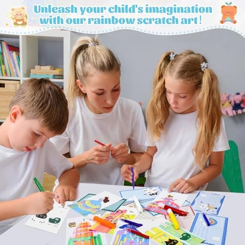 GAKICO Rainbow Scratch Art for Kids: Creative Squeegee Painting Kits, Rainbow Scratch Paper Art Set, Squeeze Magic Reveal Craft Kits, DIY Postcards Party Favors Novelty Gifts for Girls Boys - Thumbnail 6