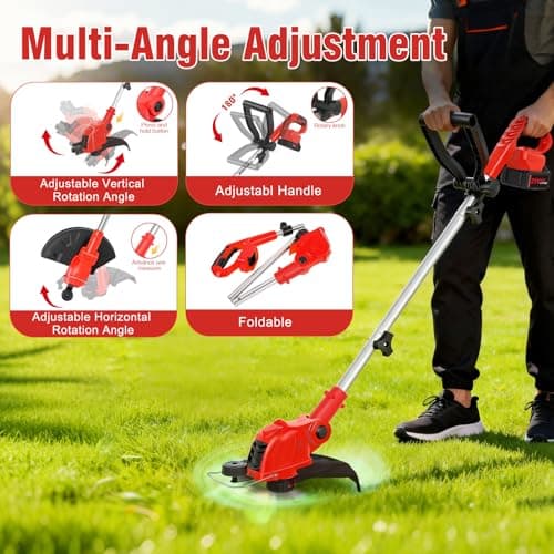 21V Electric Weed Wacker & Lawn Edger, Cordless Weed Eater with 2x4.0Ah Battery Powered, 12" Auto Line Feed String Trimmer with 10 Pcs Spools and Fast Charger, Lightweight Edger Lawn Tool for Yard - Thumbnail 4