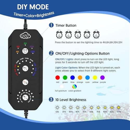 QZQ LED Aquarium Light, 24W Fish Tank Light with 24/7 Lighting Mode, Timer, DIY Mode, Adjustable Brightness, Full Spectrum Aquarium Plant Light with Extendable Brackets for 14-20 Inch Fish Tank - Thumbnail 2