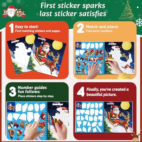 CutteeyFyry 4PCS Paint by Number Sticker Book - Christmas Crafts & Acitivity Puzzles Book for Kids Ages 4-10, Travel Toys for Road Trip & Airplane,Perfect Christmas Gifts & Basket Stuffers for Kids - Thumbnail 3