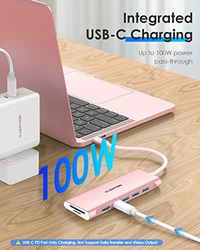 LENTION 7-in-1 USB C Multiport Hub with 4K HDMI, 100W PD, 3 USB 3.0 Ports, SD/MicroSD Card Reader Compatible MacBook Pro/Air 2016-2025 Stable Driver Adapter (CB-C36B, Rose Gold) - Thumbnail 6