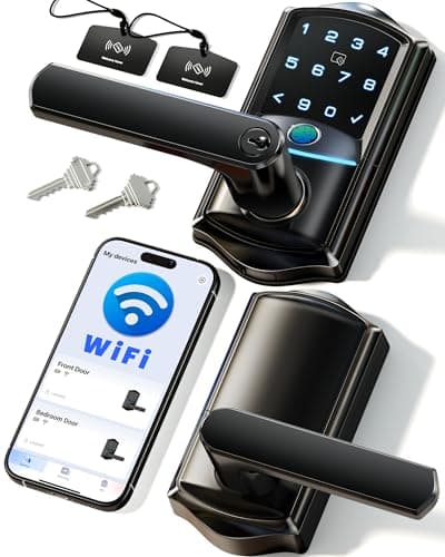 Veise VE029 WiFi Smart Lever Lock, Fingerprint Keyless Entry Door Lock with Handle, Built-in WiFi, Remote App Control, Electronic Digital Knob for Front Door and Bedroom, IP65 Waterproof, Matte Black - Image 1