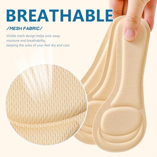 XINIFOOT 4 Pairs High Heel Inserts Women, 3/4 Length Women Thin Shoe Insoles for High Heels, Pumps, Open Toes, Flats, and Sandals, Cushion for Heel and Ball of The Foot, Shock Absorption (Beige) - Thumbnail 4
