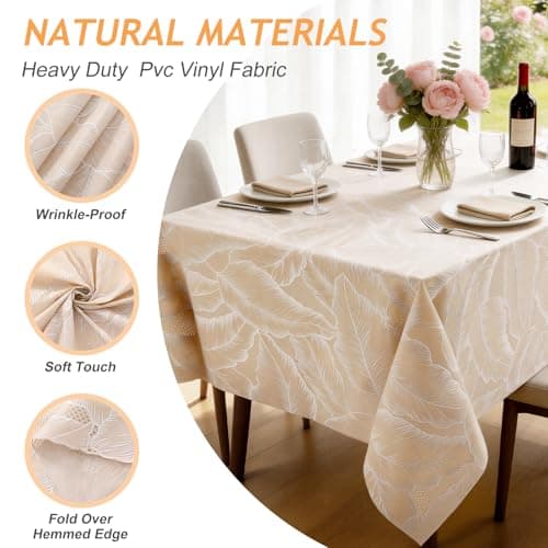 Kaixinbao Waterproof Vinyl Table Cloth,Heavy Duty PVC Rectangle Table Cover for Kitchen Dining Room,Washable & Stain Resistant Wipeable Tablecloth for Indoor/Outdoor Party,Wedding,Camping. - Thumbnail 3