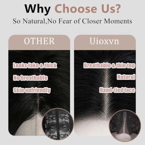 Uioxvn Synthetic Short Wavy Wig Bob Style Lace Hairline Shoulder Length Glueless Beginners Friendly Middle Part Heat Resistant Fiber Wigs Rooted Dark Brown Highlight Mix Amber Rust Omber - 14 Inch - Thumbnail 3