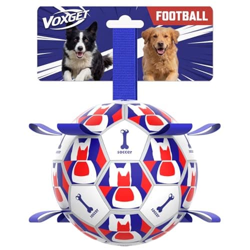 VOXGET Interactive Dog Ball Toys, 2026 Dog Soccer Ball with Thicken Straps for Small Medium Breeds Tug of War, Small Herding Balls with Pump for Puppy Dogs Outdoor Play Training (Blue, 6 Inch)