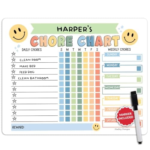 Hadley Designs Magnetic Chore Chart for Kids – Reward Chart for Kids, Dry Erase Responsibility Board for Children at Home, Fridge Behavior Tracker for Daily & Weekly Tasks, Green Toddler Chore Board - Image 1