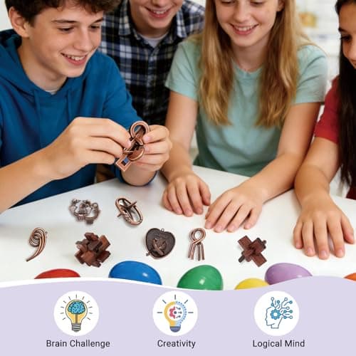 24 Pcs Brain Teaser Puzzles for Adults - Metal & Wooden 3D IQ Test Logic Game, Unlock Interlocking Brain Puzzle Toys for Teens Kids, Smart Educational Desk Toy for Mind Challenges - Thumbnail 4