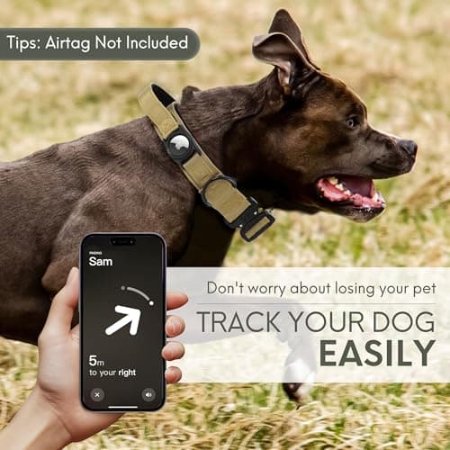 Jumpress Heavy Duty Tactical Dog Collar with Airtag Holder, 1.5’’ Wide Large Dog Collar with Comfortable Handle, Durable Airtag Dog Collar for Large Dogs (Brown,Neck 20-24’’) - Thumbnail 5