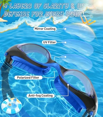 HIGAHY 2 Pack Kids Swim Goggles, Anti-Fog & UV Protection, Leakproof Swimming Goggles for Boys & Girls Ages 6–14 – Comfortable Fit, Wide Clear View, Adjustable Strap - Thumbnail 5