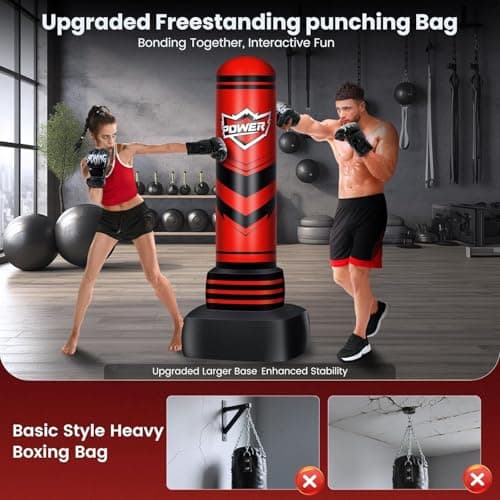 Freestanding Punching Bag for Adults Teens, 70'' Heavy Boxing Bag with Gloves and Pump, Women Men Stand Kickboxing Bags, Upgraded Big Base Boxing Equipment Set for Training MMA Fitness Home Gym (red) - Thumbnail 2
