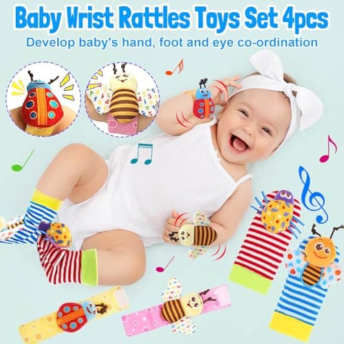 Baby Rattles 0-6 Months: Baby Toys 6-12 Months Infant Toys 0-3 Months Newborn Toys Teething Toys 3-6 Months - Baby Teether Wrist Socks Gifts for Boy Girl Easter Basket Stuffers - Thumbnail 5