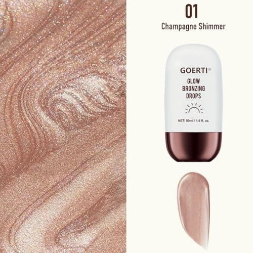 Glow Bronzing Drops – Liquid Luminizer Bronzer for Face or Body Lightweight Shimmer Serum for a Dewy, Moisturizing Highlighter Makeup Sun-Kissed Look and Natural Radiance 1.6 Fl Oz (01#/ Champagne) - Thumbnail 2
