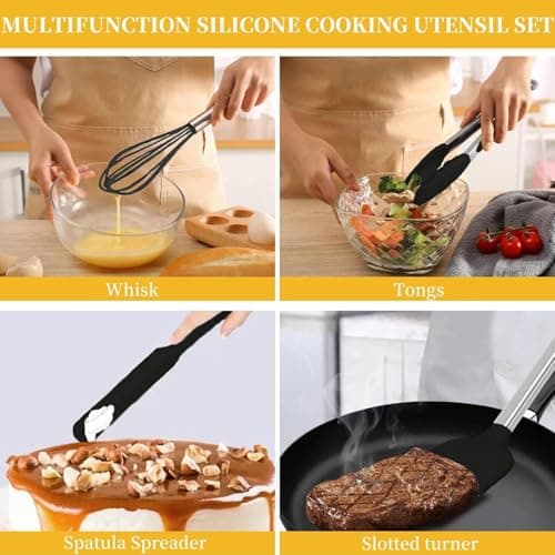 Silicone Kitchen Cooking Utensils Set with Stainless Steel Handle, Spatula Set Utensil Set, Cooking Utensil Set,Kitchen Tools Gadgets for Nonstick Cookware (35, Black) - Thumbnail 3