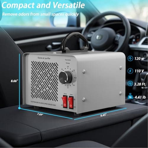 120,000mg/h 0zone Generator High Capacity Ozone Machine & 1 Billion Negative Ion Air Purifier for Home, Car, Pet Odor Removal, O3 Odor Eliminator up to 2,500 Sq. Ft.(Black) - Thumbnail 3