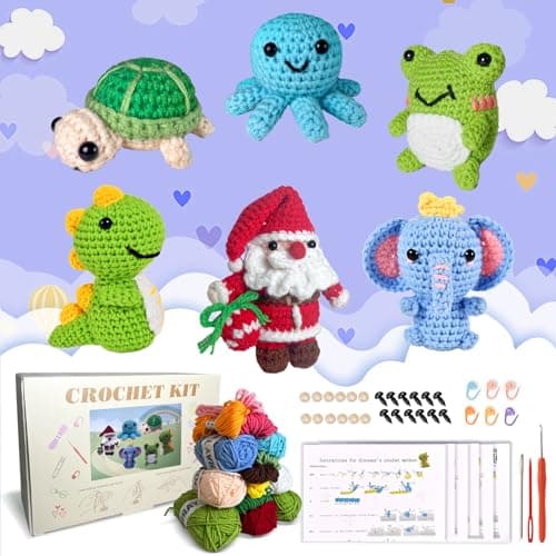 Wunila 6Pcs Crochet Kit for Beginners, Crochet Animal Kits for Adults with Step by Step Videos Tutorials, Knitting Kit for Crochet Lovers Great Birthday Holiday Gift, DIY Handmade Gifts - Image 1