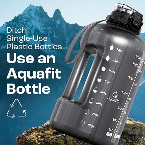 AQUAFIT Half Gallon Water Bottle with Time Marker - Straw & Chug Lid - BPA Free Gym Water Bottle with Straw - Big Gallon Jug (Frosty, 64 oz - 2in1 Lid) - Thumbnail 6