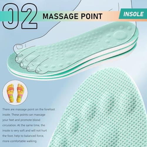 XINIFOOT 3 Pairs Breathable Shock Absorption Sport Shoe Insoles Elastic Soft Running Shoes Pad Replacement Insole for Men&Women Mint Green (M Men 7-8.5 / Women 9-10.5) - Thumbnail 3