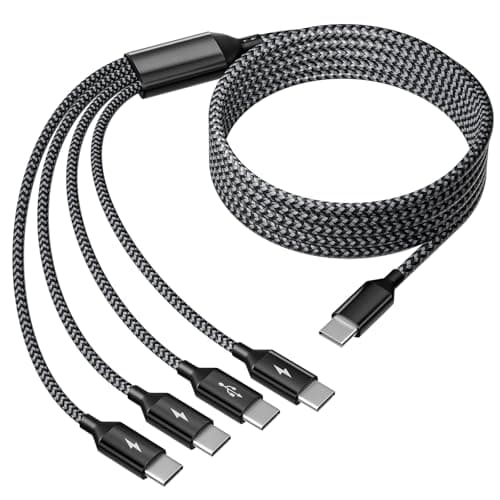 USB C Splitter Multi Charging Cable, Dual Type C Charger Cord,4 in 1 Multiple Nylon Braided Cable with 4 Type-C Connectors Compatible with iPhone 15 Pro Max/Galaxy/Tablets/Google-1Pack 5FT.