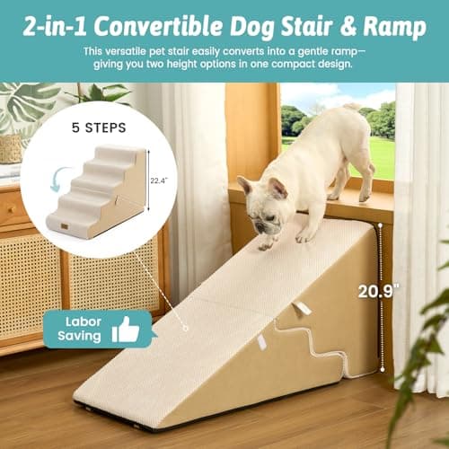 COZY KISS Dog Stairs for Small Dogs, 3-Step 2 in 1 Transformable Pet Stairs for Couch and Bed, 15.7" H Dog Steps for Old Cats, Puppy, Small Dogs (Beige, 17.7x33x22.4 in, 5.0) - Thumbnail 2