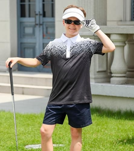 uideazone Boys Polo Shirt Black and White Golf Shirts Dry Fit Performance Golf Polo Casual Athletic School Uniform Size 5-6 - Thumbnail 2