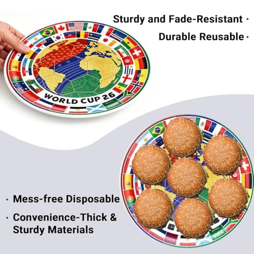 Party Decorations for World Cup 2026, 82 PCS Soccer Theme Party Supplies with Thickened Plates, Napkins Set Tablecloth and Banner for Sports Birthday Party, Soccer Decor - Thumbnail 4