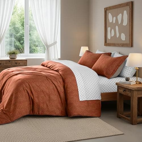 Regency Heights Full Size Comforter Set, Lightweight 7 Pieces Burnt Orange Bed in a Bag All Season Chambray Print Bedding Set Ultra Soft Comforter, Farmhouse Sheets, Pillowcase & Sham - Thumbnail 2