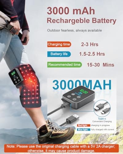 Red Light Therapy for Knee, Astarexin 72 LED Knee Wrap 3000mAh Rechargeable, Cordless Infrared Light Therapy Knee Brace Therapy Pad for Knee Shoulder Elbow Joint Relief, FSA or HSA Eligible - Thumbnail 3