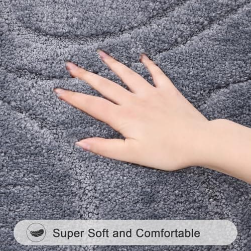 HEBE Bathroom Rugs Sets 5 Piece, Soft Absorbent Microfiber Bath Mat for Bathroom, Non Slip Washable Bath Rug Set with Toilet Cover, Bath Runner and U-Shaped Contour Toilet Rug, Dark Grey - Thumbnail 3