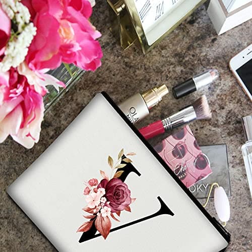 Vavabox A-Z Personalized Makeup Bag, Birthday Gifts for Women Mom, Gifts for Best Friend, Bride Bridesmaid Cosmetic bag (V, White) - Thumbnail 4