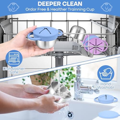 KLCKH 2-Pack Stainless Steel Snack Cup for Toddlers Spill-Proof, Baby Food Containers with Removable Silicone Lids & Handles | Dishwasher Safe, BPA-Free On-the-Go Kids Snack Containers Box - Thumbnail 5