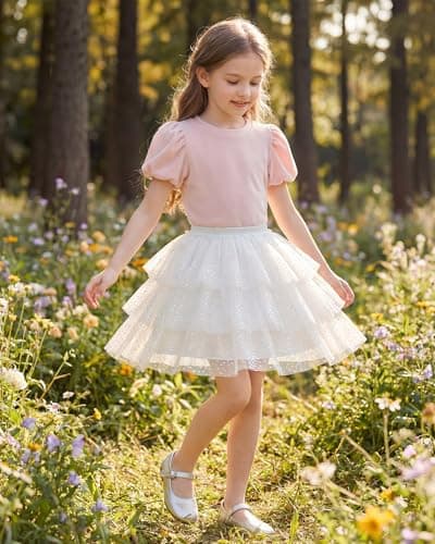 Stelle White Tutu Girls 4t Puffy Tulle 3 Layered Tutu Skirt for Casual Daily Wear(White,4-5Y) - Thumbnail 4