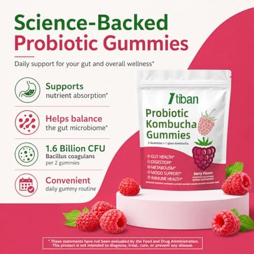 Itiban Probiotic Kombucha Gummy - Prebiotics, Probiotics, Postbiotics, Fiber Supplement, Slippery Elm for Bloating, Gut Health, Women and Men, 60ct - Thumbnail 4