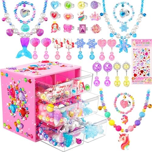 Jewelry Toys-for-Girls,Toddler Girl Toys Age 6-8,Kids Play Jewelry Princess Toy for 3 4 5 6 7 Year Old Girls Dress Up,Unicorn Mermaid Frozen Necklaces Rings Earrings for Christmas Birthday Gifts - Image 1