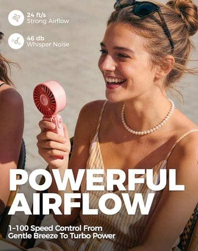 Diveblues Portable Turbo Fan, 100 Speed Handheld Fan with Strong Airflow, Foldable 4 in 1 Personal Fan for Neck, Desk & Travel, USB-C Rechargeable, Lightweight for Summer, Concerts & Outdoor Use - Thumbnail 2