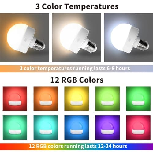 HISTAR Rechargeable Light Bulbs with Remote, E26 Battery Operated Light Bulb for Non-Hardwired Fixture, 3-Color Temperature, RGB, Timer, 4Pack - Thumbnail 2
